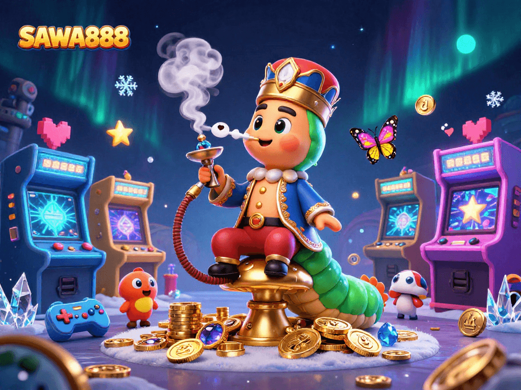Experience thrilling gameplay with SAWA888, engaging in vibrant cartoon casino antics.