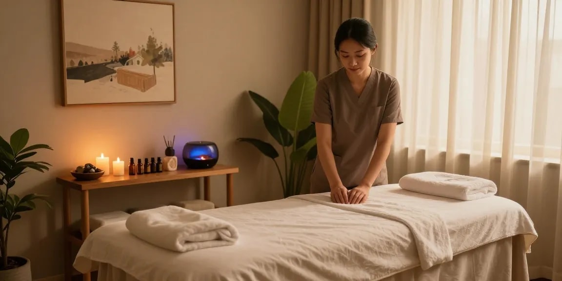 Relaxation and healing during 금정출장마사지 in a soothing therapy room.