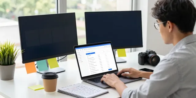Digital marketing specialist analyzing SEO data for instant indexing in a bright workspace.