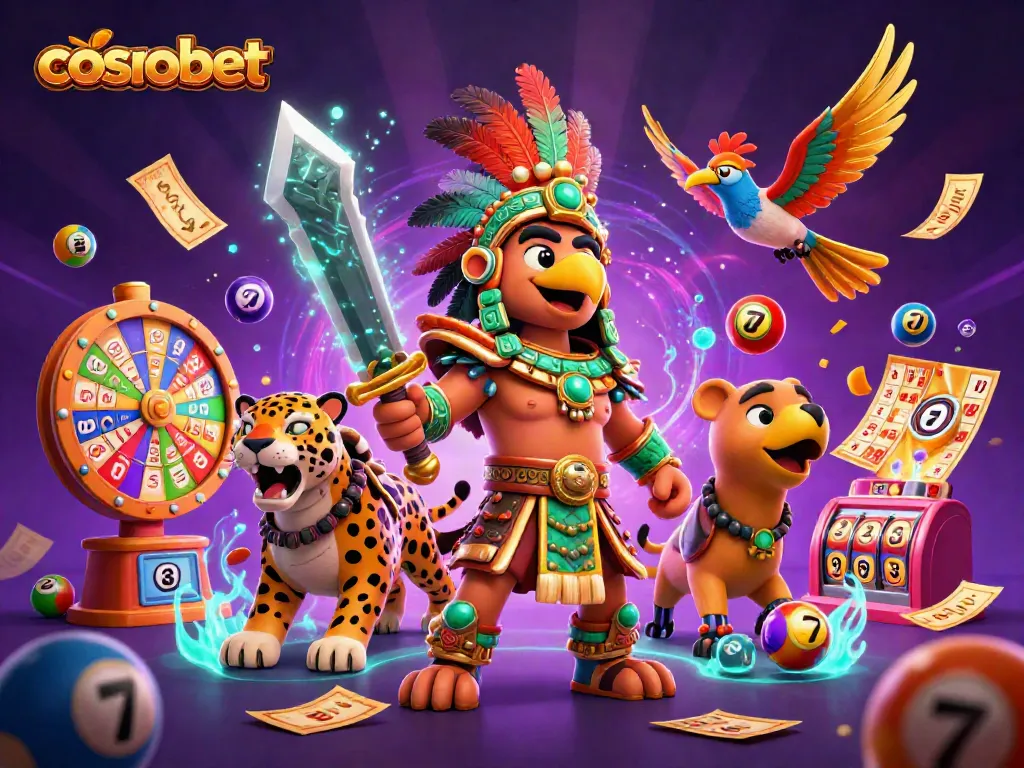 Engage with Cosmobet's exciting gaming experience featuring dynamic lottery balls and vibrant casino elements.
