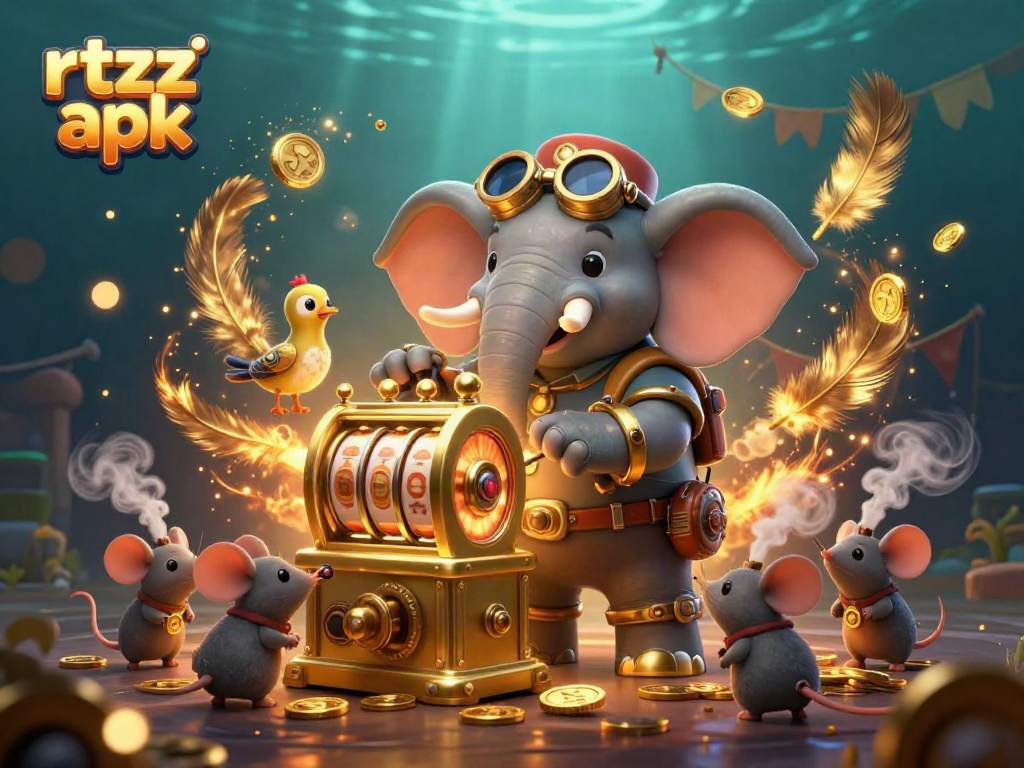 Play the exciting rtzz apk with vibrant characters and casino elements in a dynamic illustration.