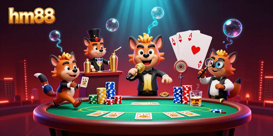 Experience the vibrant world of hm88 with energetic hyenas in a lively casino scene.