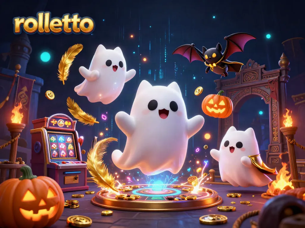 Engage with rolletto's exciting casino atmosphere featuring a ghost cat and vampire bat in a haunted environment.