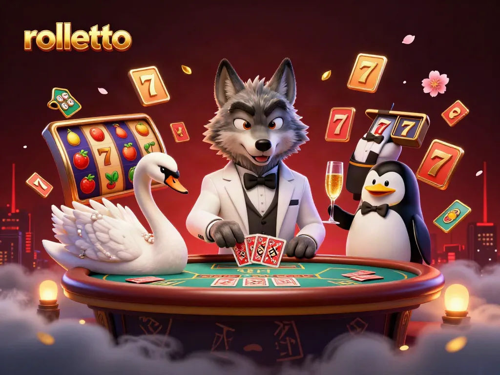 Experience the excitement of Rolletto with a vibrant 3D casino scene depicting lucky games and charming characters.