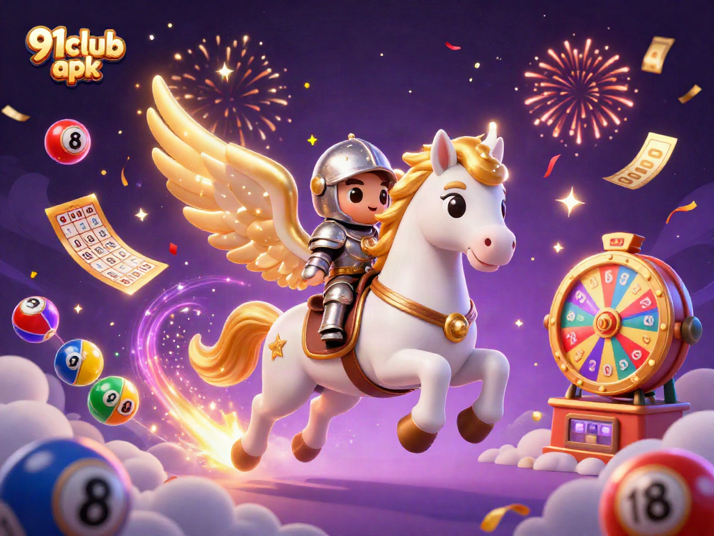 Engage with 91club apk in a vibrant, dynamic gaming scene filled with colorful lottery elements and excitement.