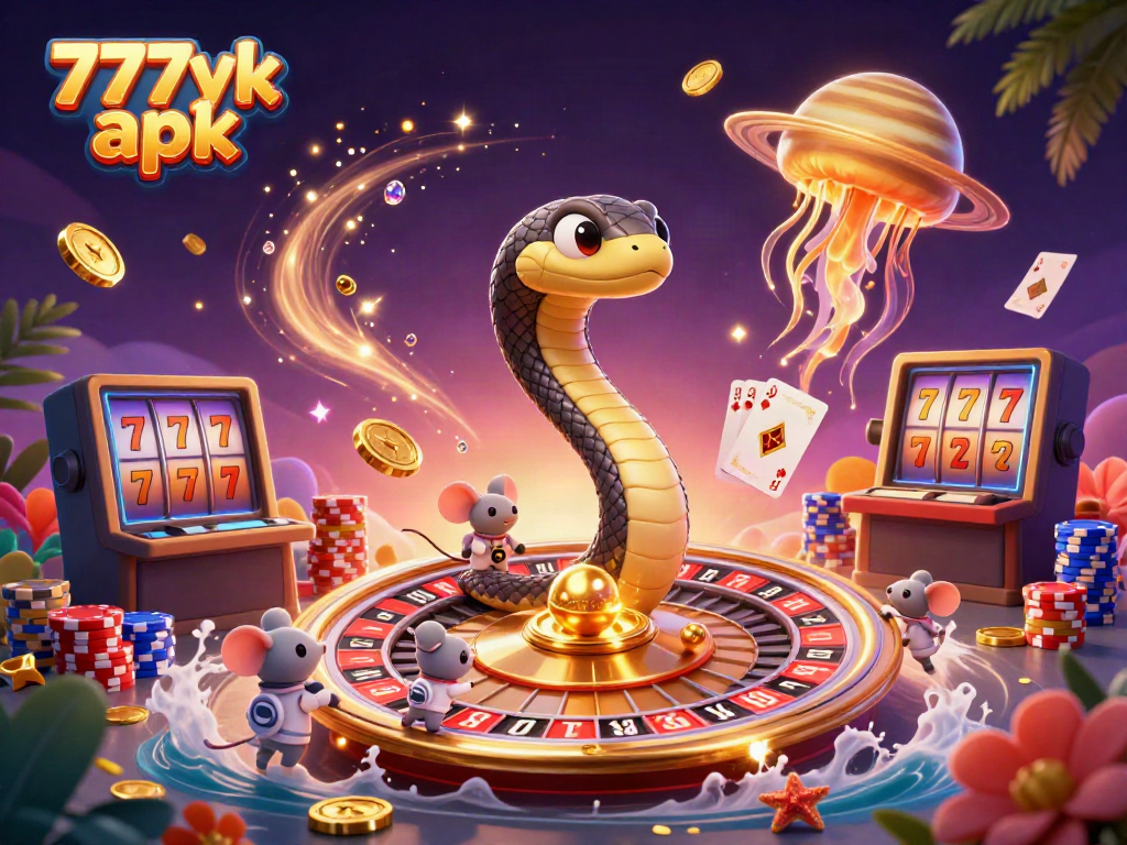 Experience magical casino adventures with 777yk apk in an engaging space-themed setting with vibrant characters.
