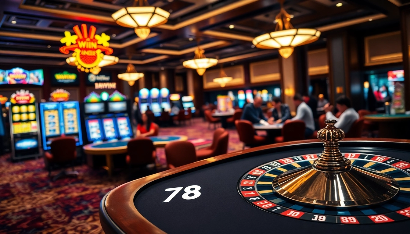 Experience thrilling gaming with 78WIN's vibrant casino atmosphere featuring slots and poker.