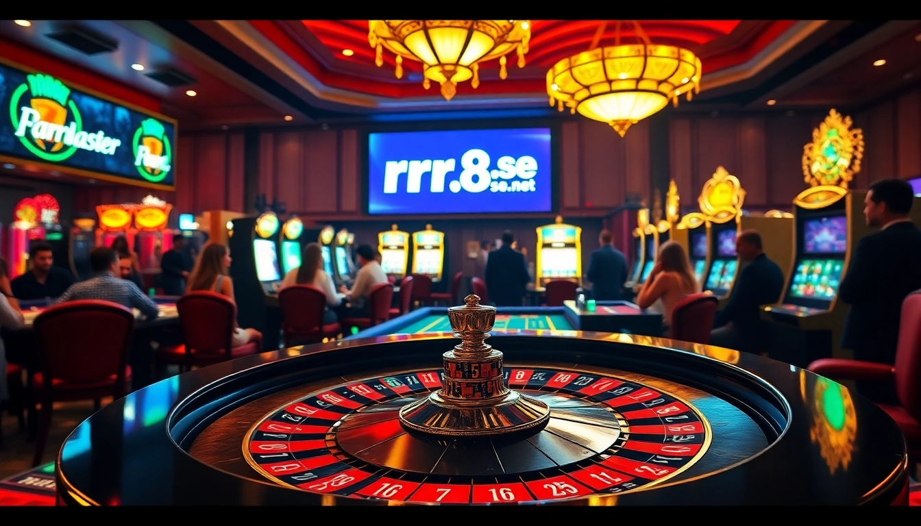 Experience thrilling gameplay at rr88.se.net with vibrant casino scenes featuring roulette and poker.