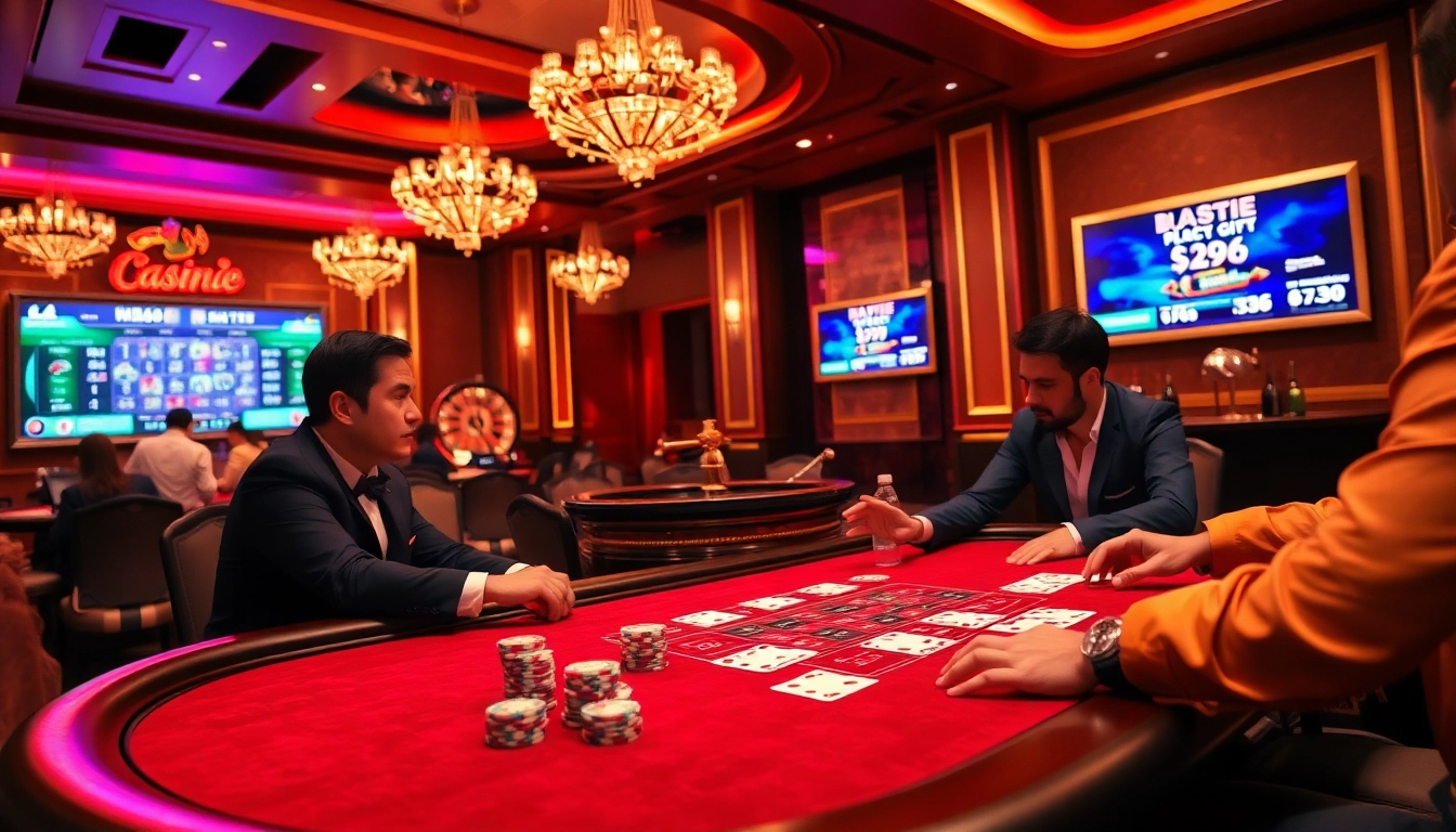Exciting scene at trang chủ s8 showcasing a high-stakes poker game with luxurious atmosphere.