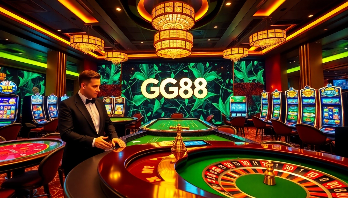 Players enjoying an exciting casino experience at GG88 with vibrant tables and slot machines.
