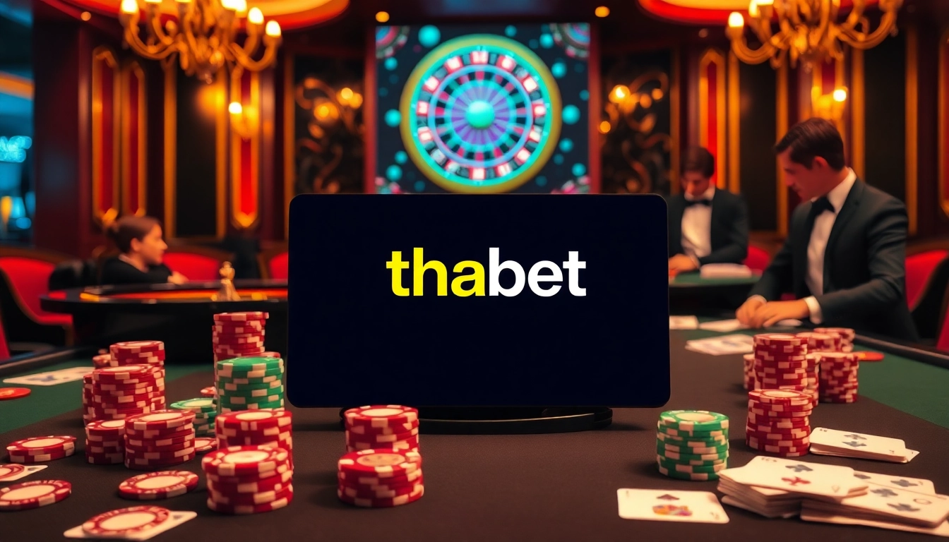 Players enjoying poker and roulette at the thabet casino, surrounded by vibrant glamor.
