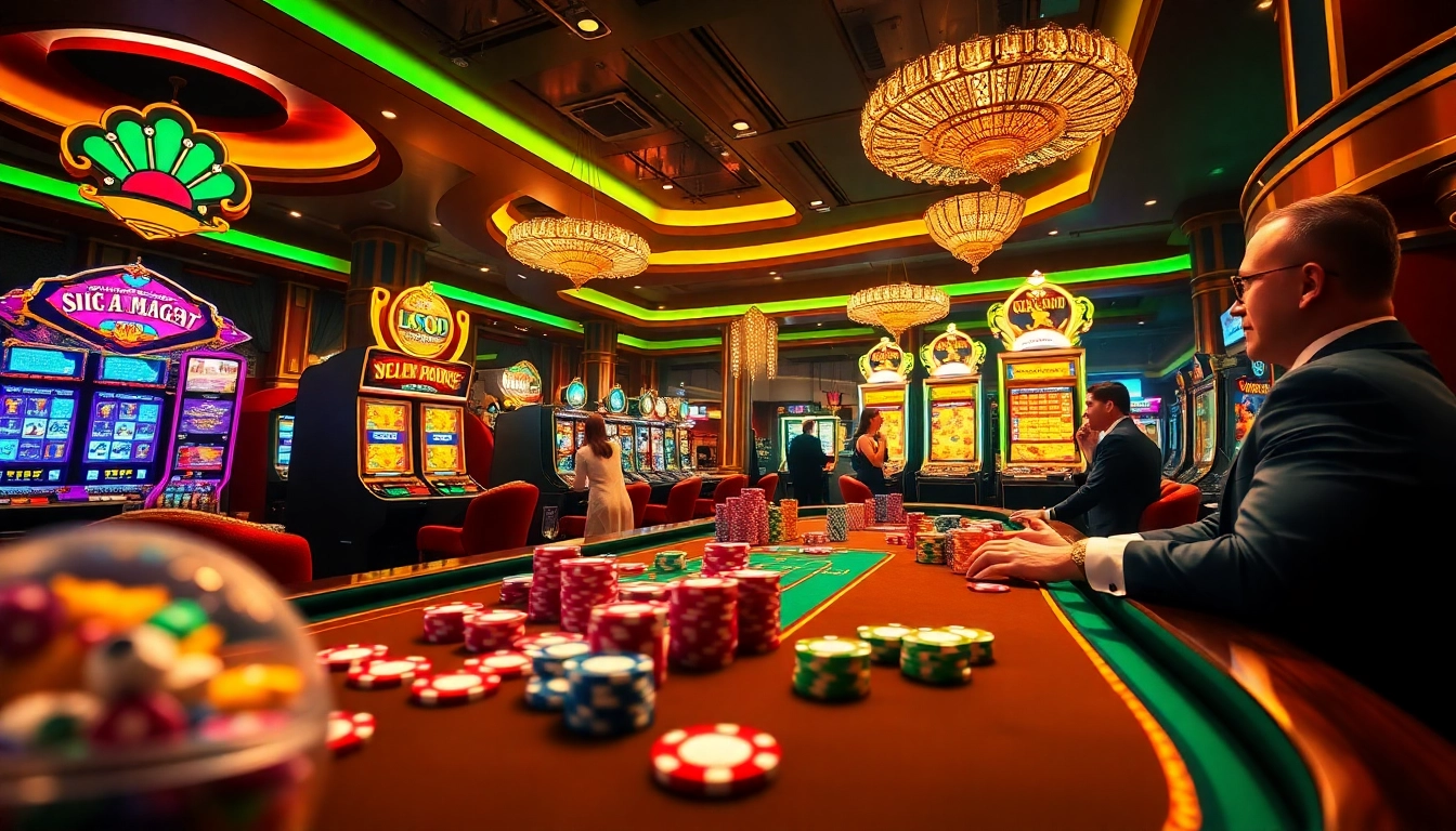 Experience the excitement of Situs Slot Gacor in a vibrant casino setting filled with slot machines.