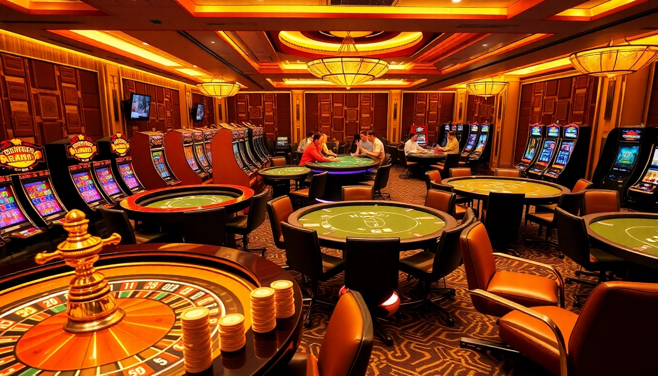 Exciting gaming experience at HM88’s luxurious casino with vibrant tables and slots.