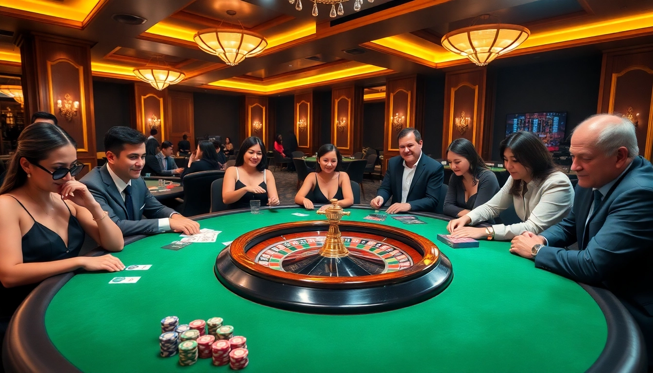 Players enjoy the excitement of Fb88 casino games at a luxurious table.