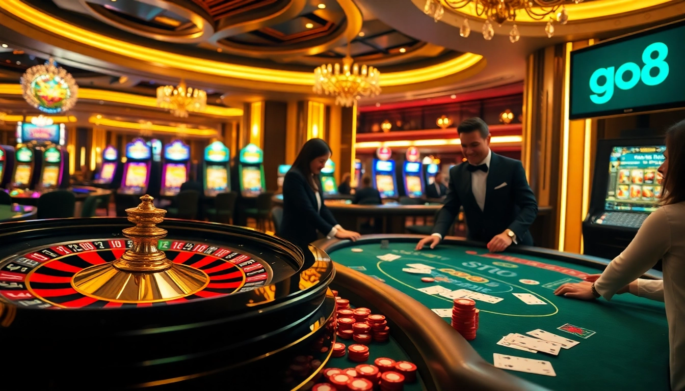 Engaging players at trang chủ go8 with a vibrant roulette wheel and luxurious casino ambiance.