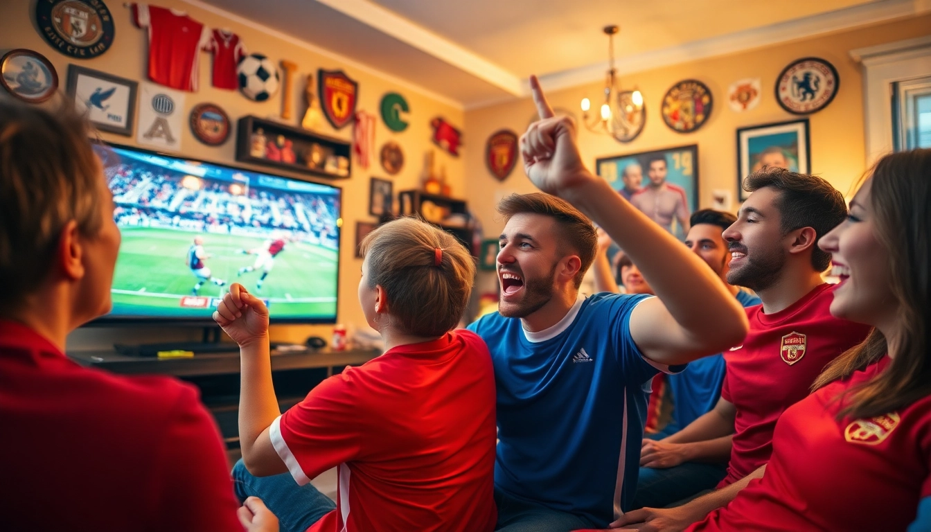 Vibrant viewers engaging with vaoluoi tv while watching live football streaming in a cozy atmosphere.