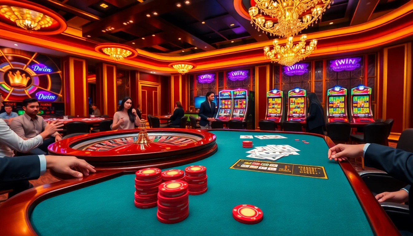 The iwin club gaming experience showcasing lively poker gameplay, vibrant chips, and a luxurious casino atmosphere.