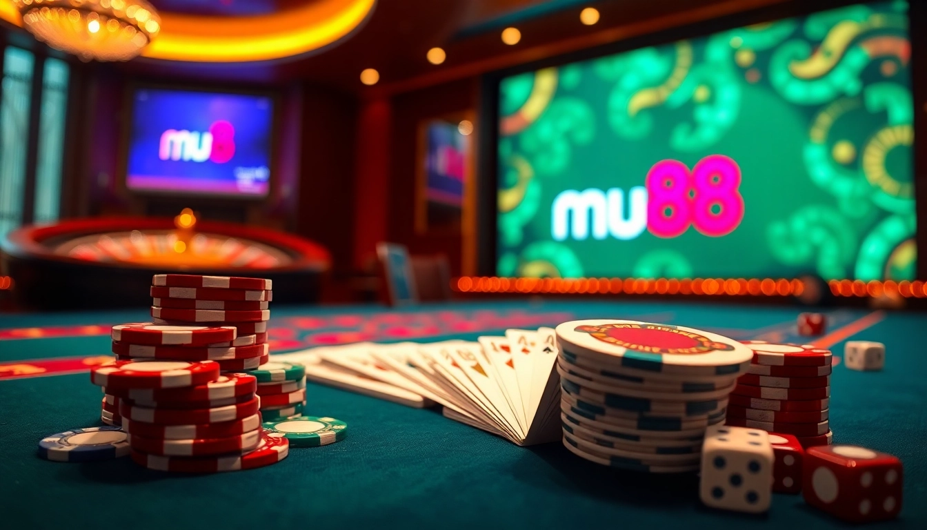 Experience the thrill of gambling at mu88 đăng nhập with vibrant poker chips and casino cards.