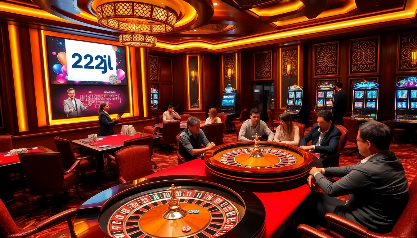 Engage with thrilling games on the 22jl app in a luxury casino setting.