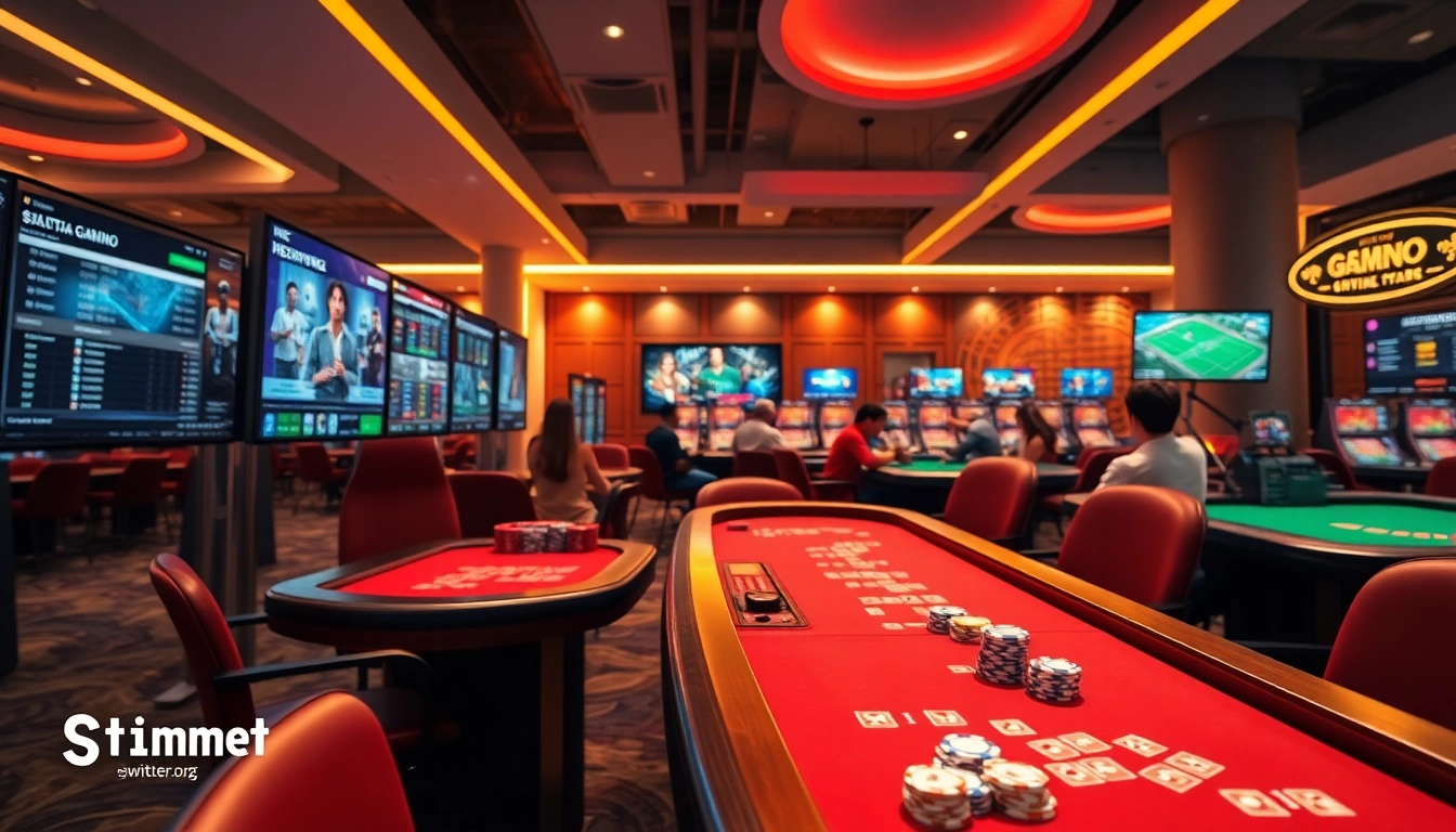 Explore the exciting world of online gaming at stimmgewitter.org with vibrant casino elements and interactive tables.