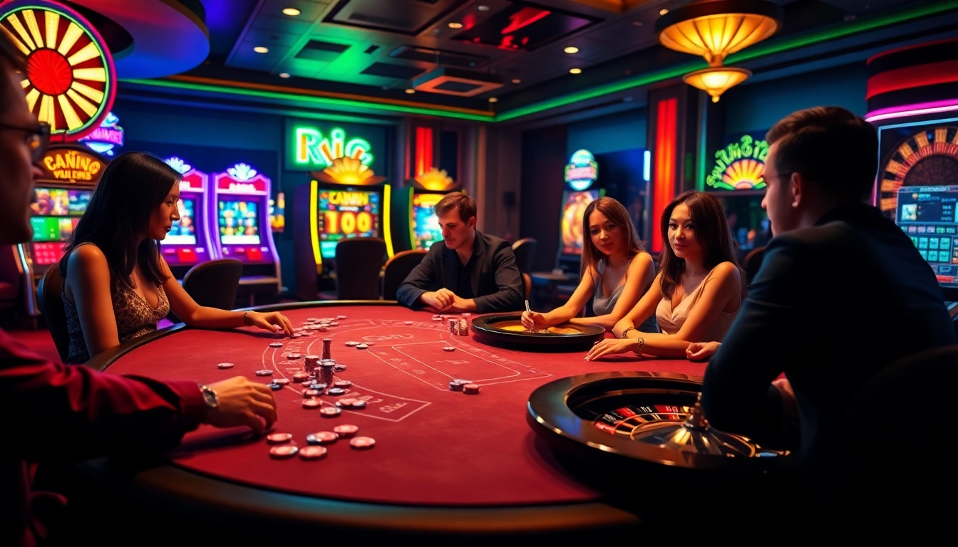 Players strategizing at a poker table in a luxurious casino setting featuring https://xin88hv.club for thrilling online gaming.