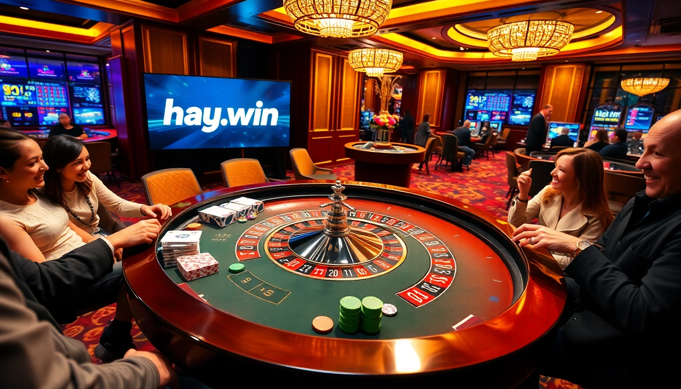 Experience thrilling gameplay at hay.win with vibrant casino scenes featuring roulette and players.