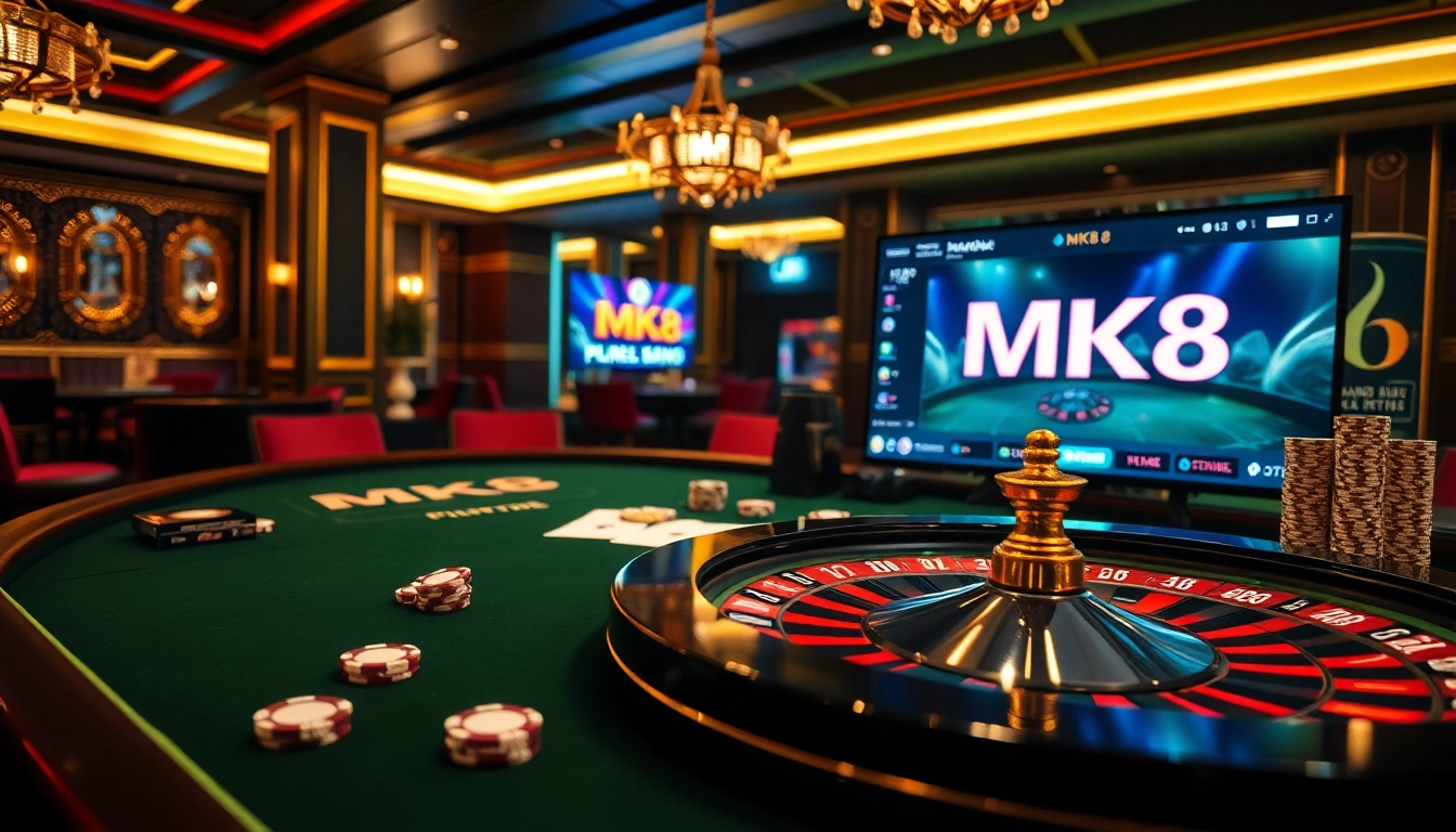 Exciting MK8 casino scene with vibrant roulette wheel and betting action.