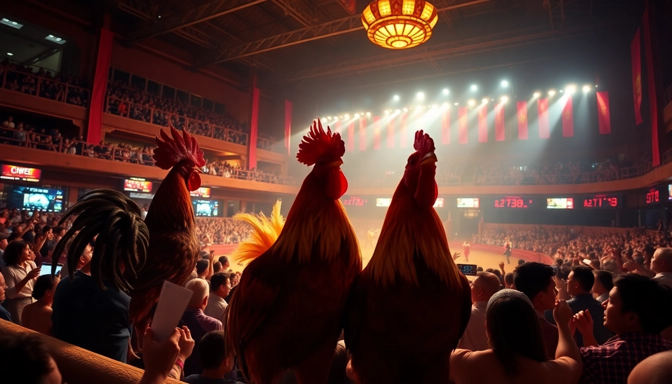 Exciting live cockfighting scene displaying intense competition at sv368win.live.