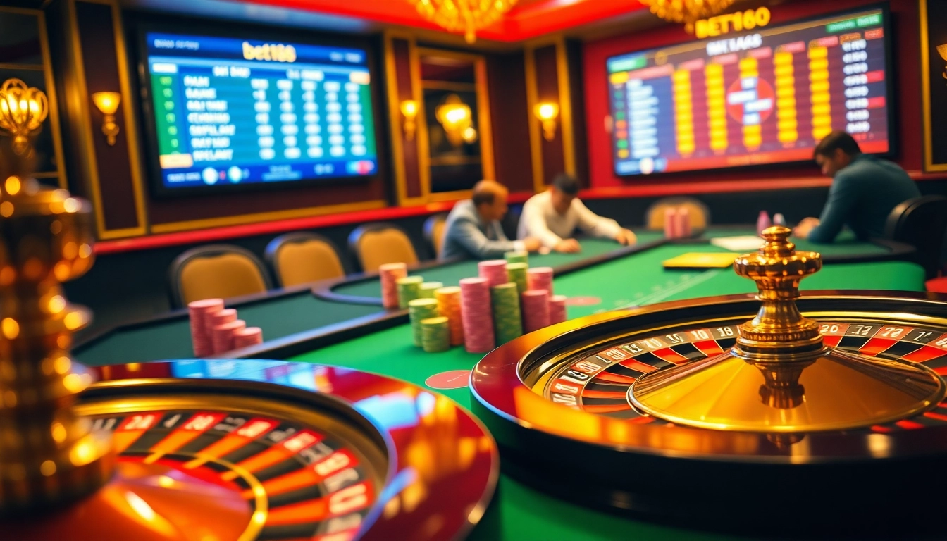 Bet168 keo nha cai prominently featuring an engaging poker scene with colorful chips and a dynamic roulette wheel.