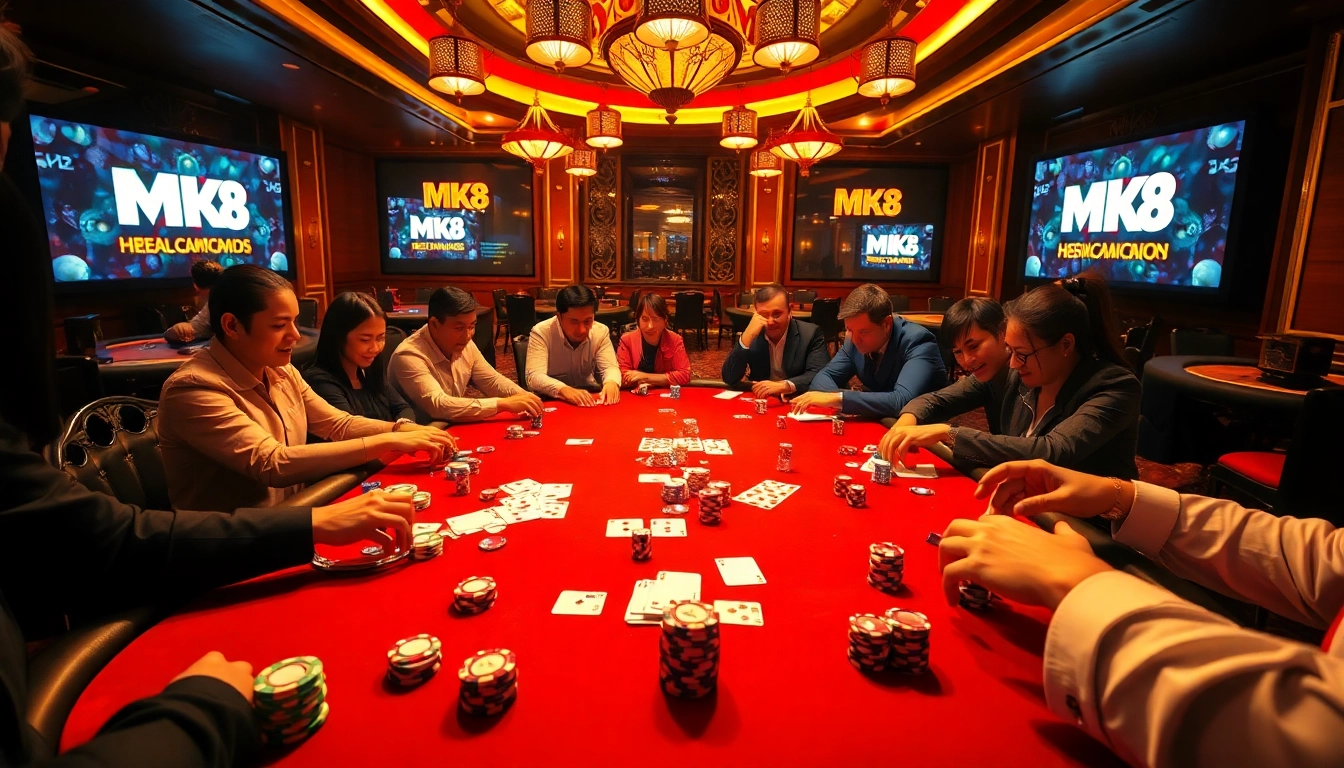 Gambling enthusiasts engage at an MK8-themed casino table filled with action and excitement.