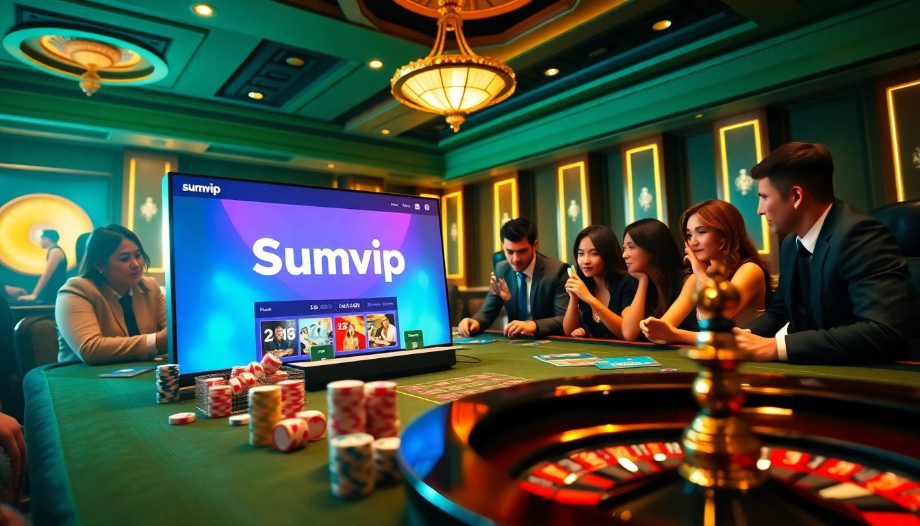 Link sumvip app displayed with casino elements, featuring players engaged in gaming.