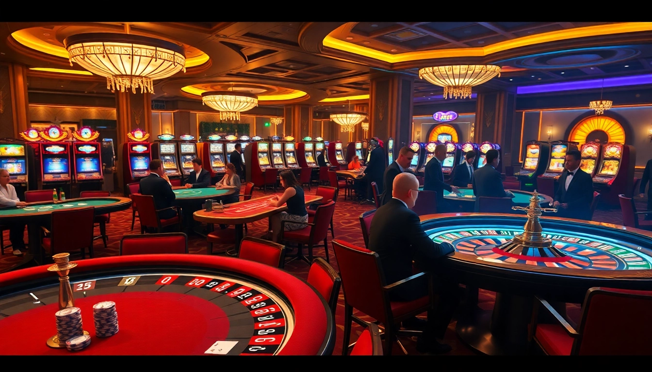 KJC live experience with players engaging at blackjack and roulette tables in a vibrant casino setting.