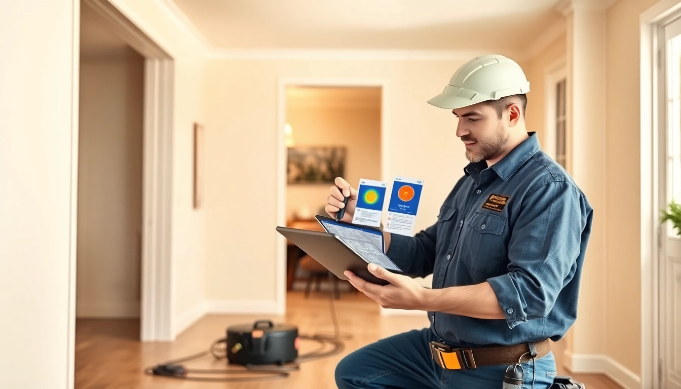 Power flush expert assessing leak detection technology in a home setting.
