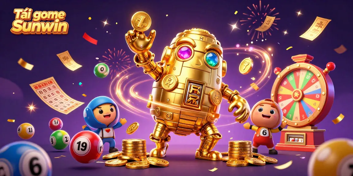 Tải game Sunwin and enjoy the excitement of vibrant lottery balls and magical casino elements in an animated scene.