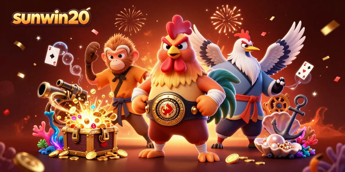 Experience exciting moments at sunwin20 with a colorful 3D casino illustration featuring vibrant characters.