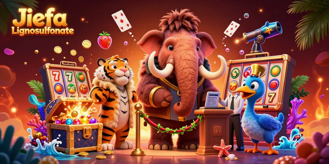 Engage with Jiefa Lignosulfonate in a vibrant casino setting, featuring characters and game elements.