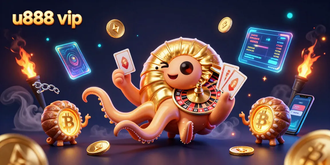 Experience the thrill of u888 vip with a vibrant 3D casino illustration depicting a giant nautilus as a roulette wheel.